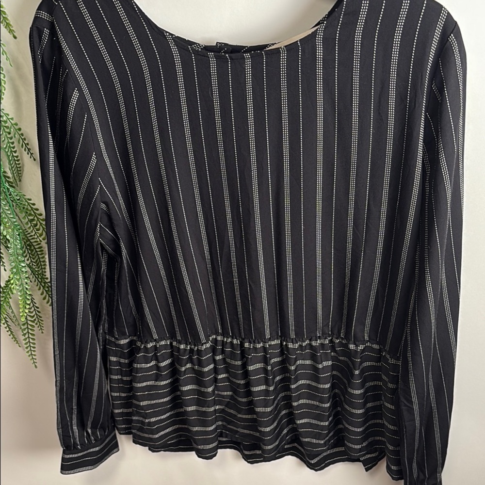 LOFT Black and White Ruffled Peplum Blouse